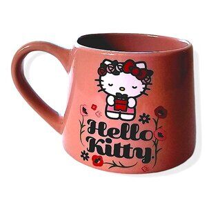 Hello Kitty Sanrio 14 oz Pink Flower Two-Sided Ceramic Mug, NEW